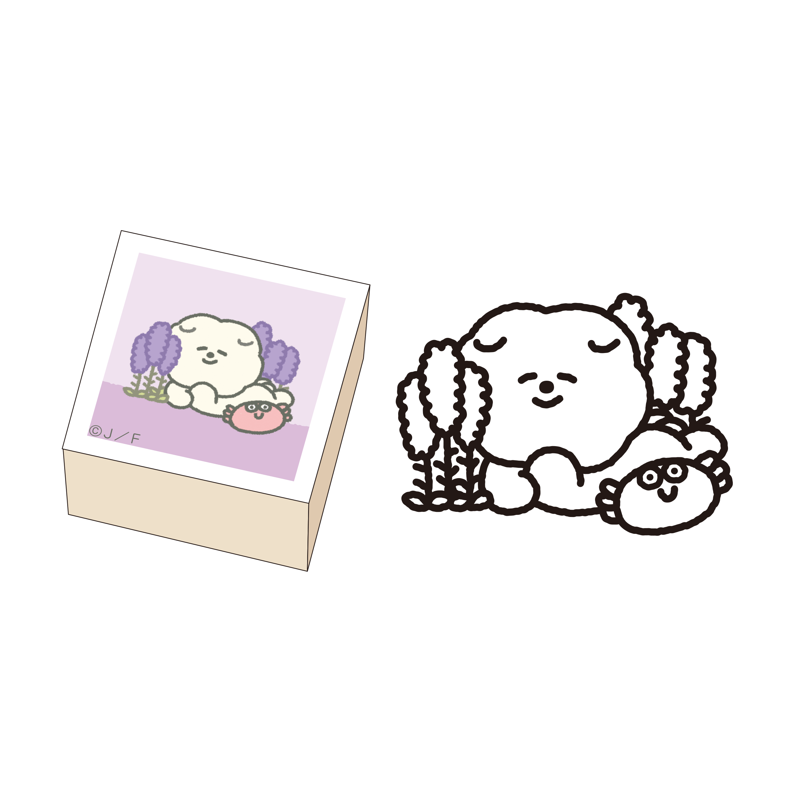 もっさりもさお　木製スタンプ　ラベンダー