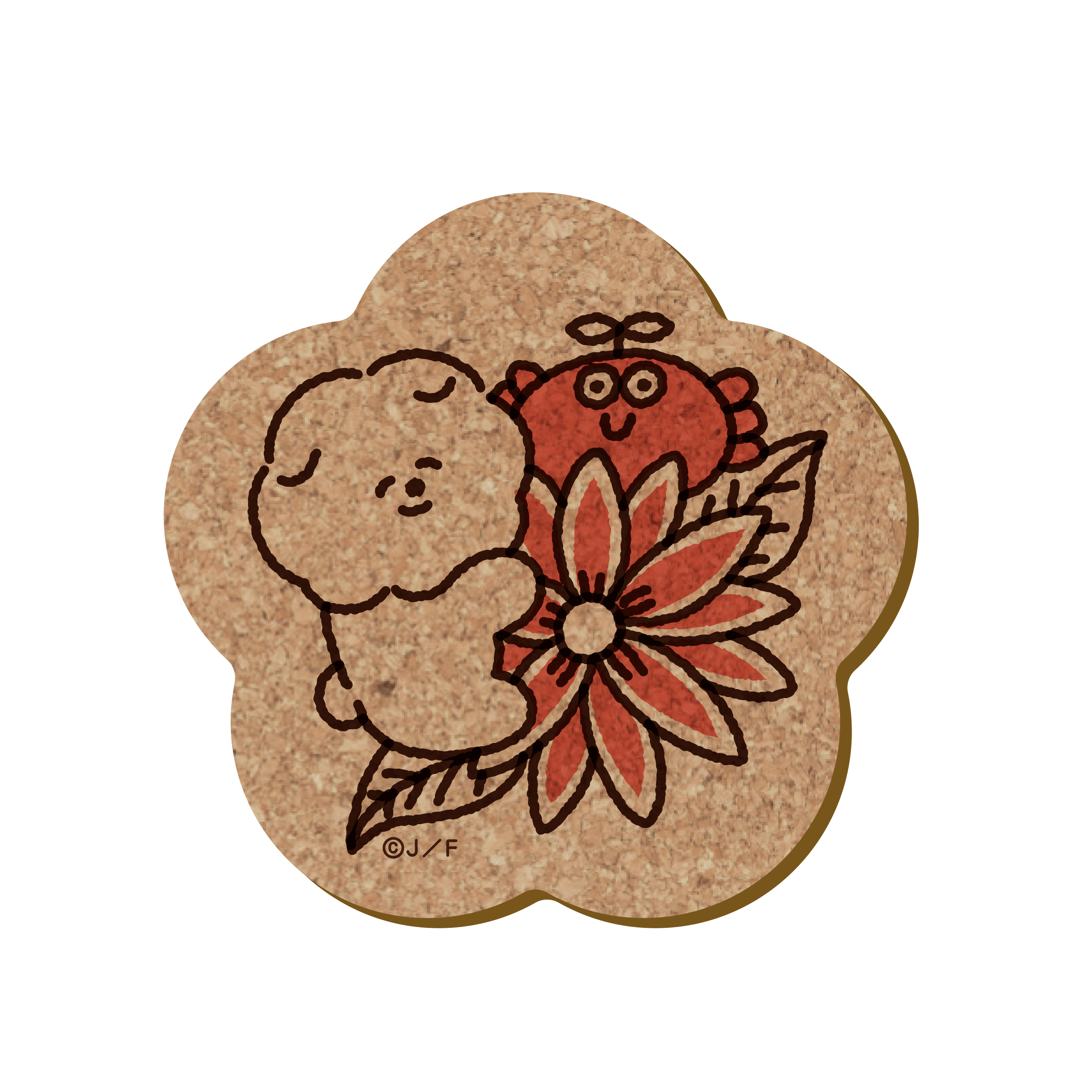 もっさりもさお　コルクコースター　お花ハグ