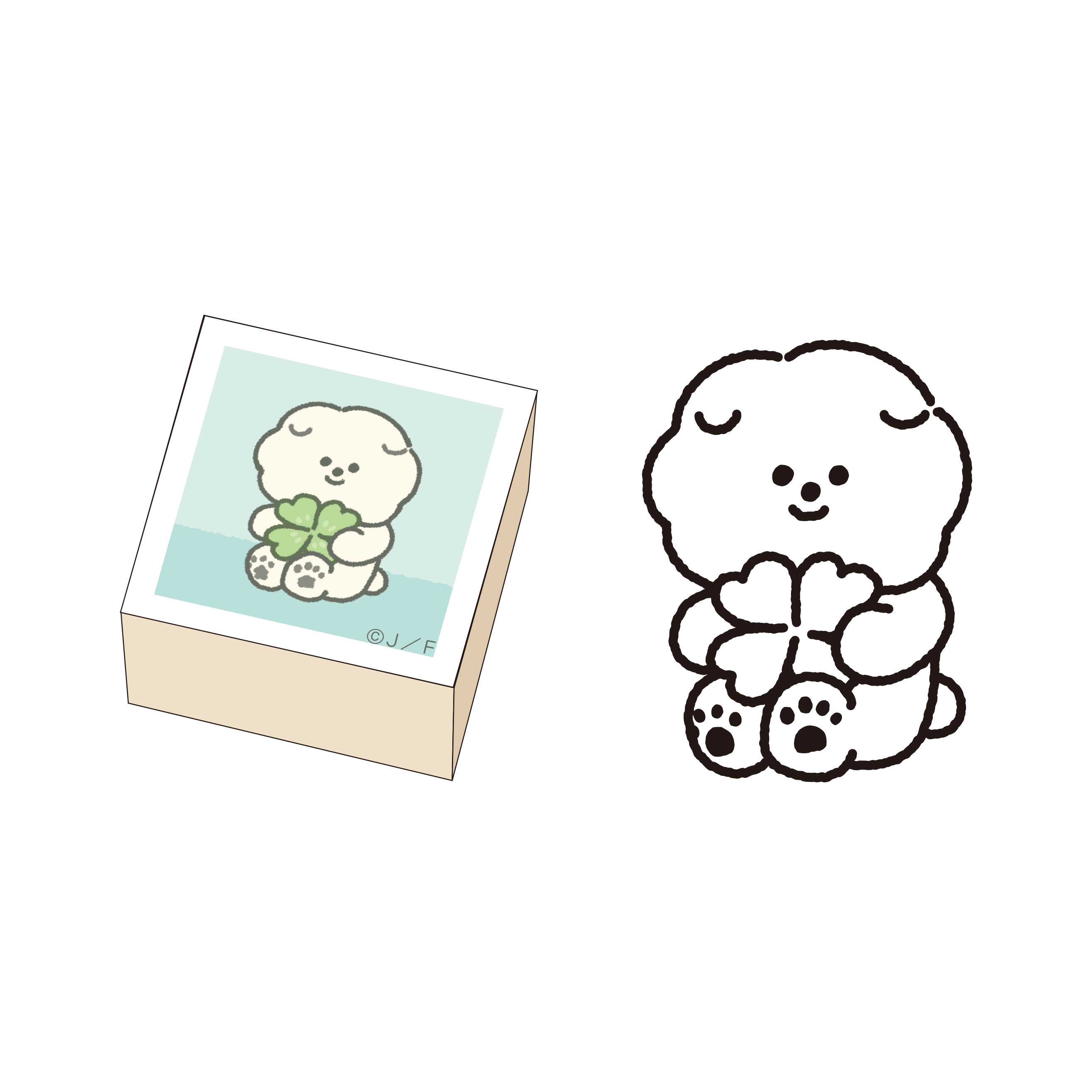 もっさりもさお　木製スタンプ　クローバー